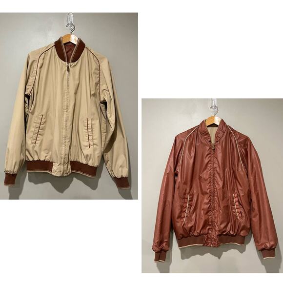 Vintage Sears Bomber Jacket Size Large Reversible Tan Trench Rust Rain - Picture 1 of 14